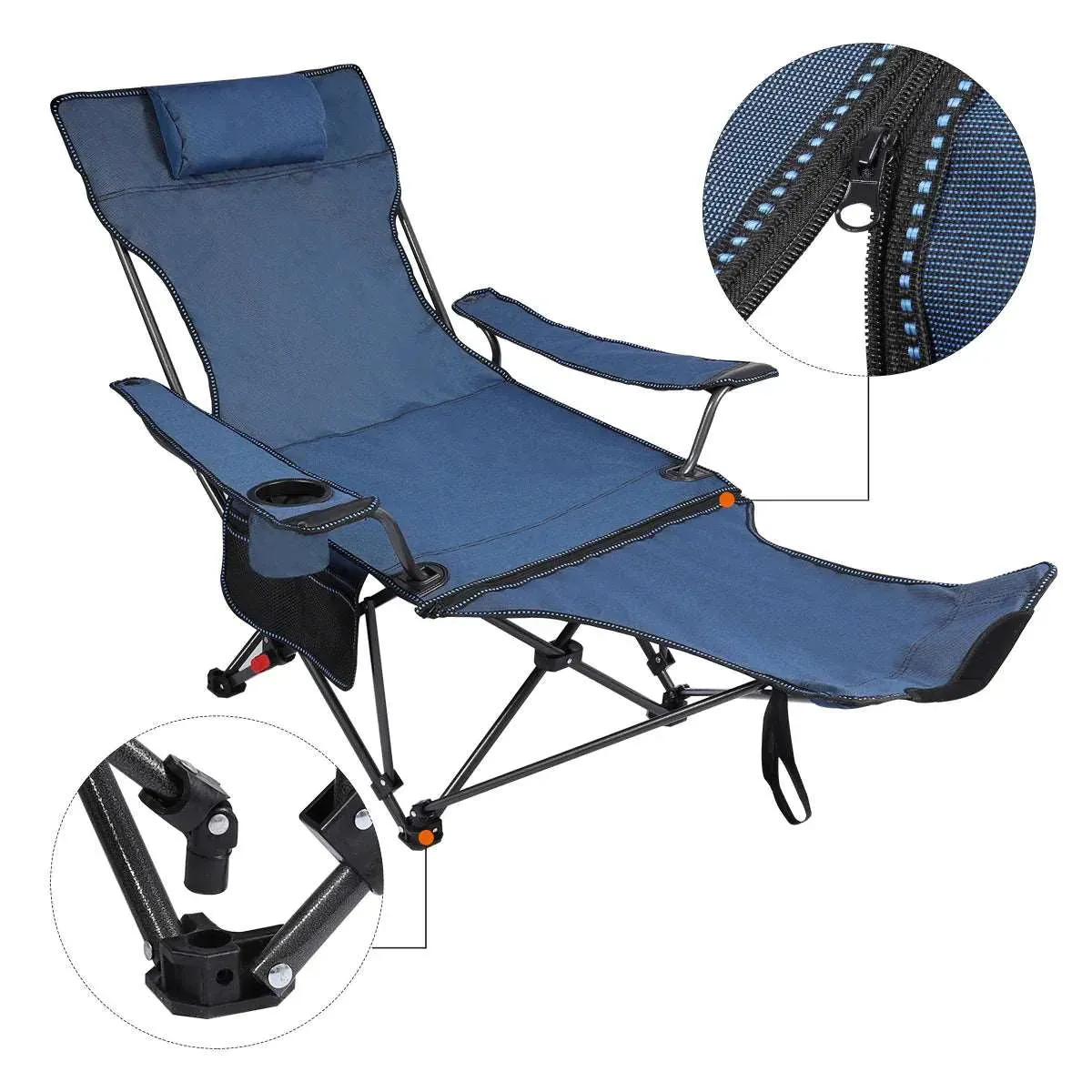 Portable Folding Reclining Camp Chairs with Removable Footrest and Adjustable Backrest, Blue