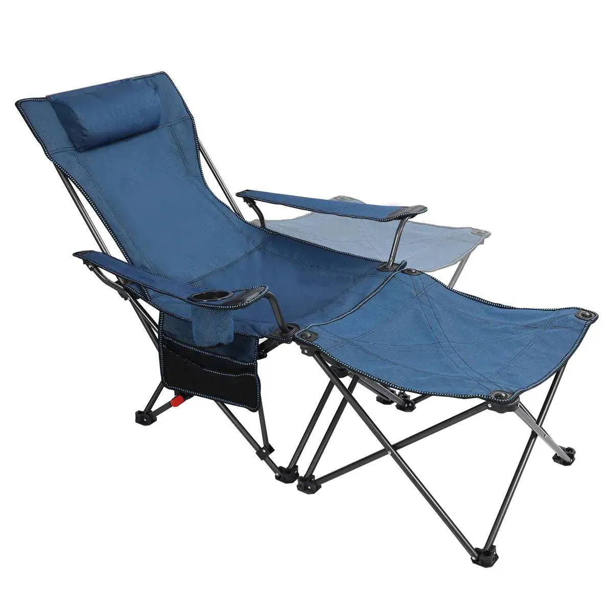 Portable Folding Reclining Camp Chairs with Removable Footrest and Adjustable Backrest, Blue
