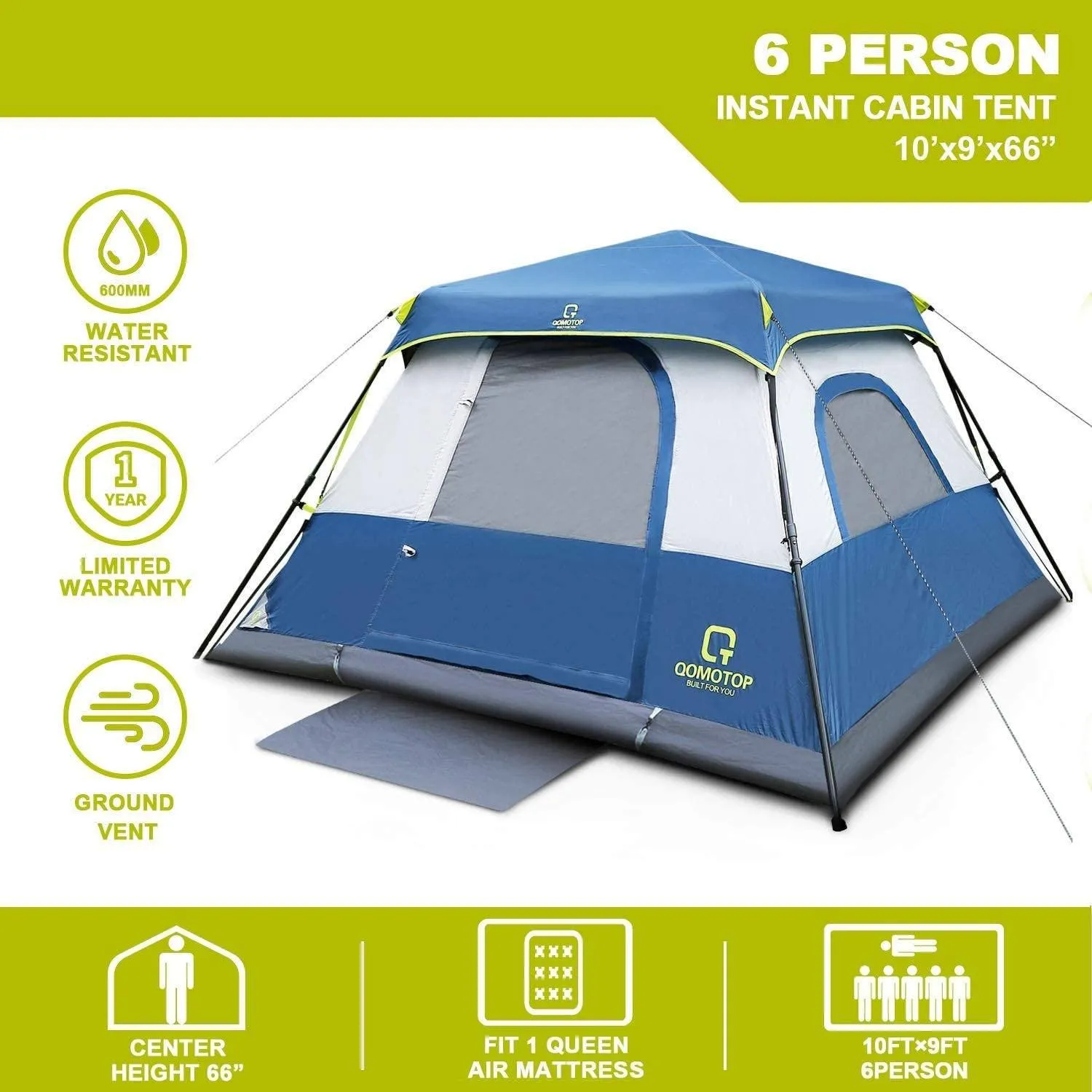 QOMOTOP 6 Person 60 Seconds Set Up Camping Tent