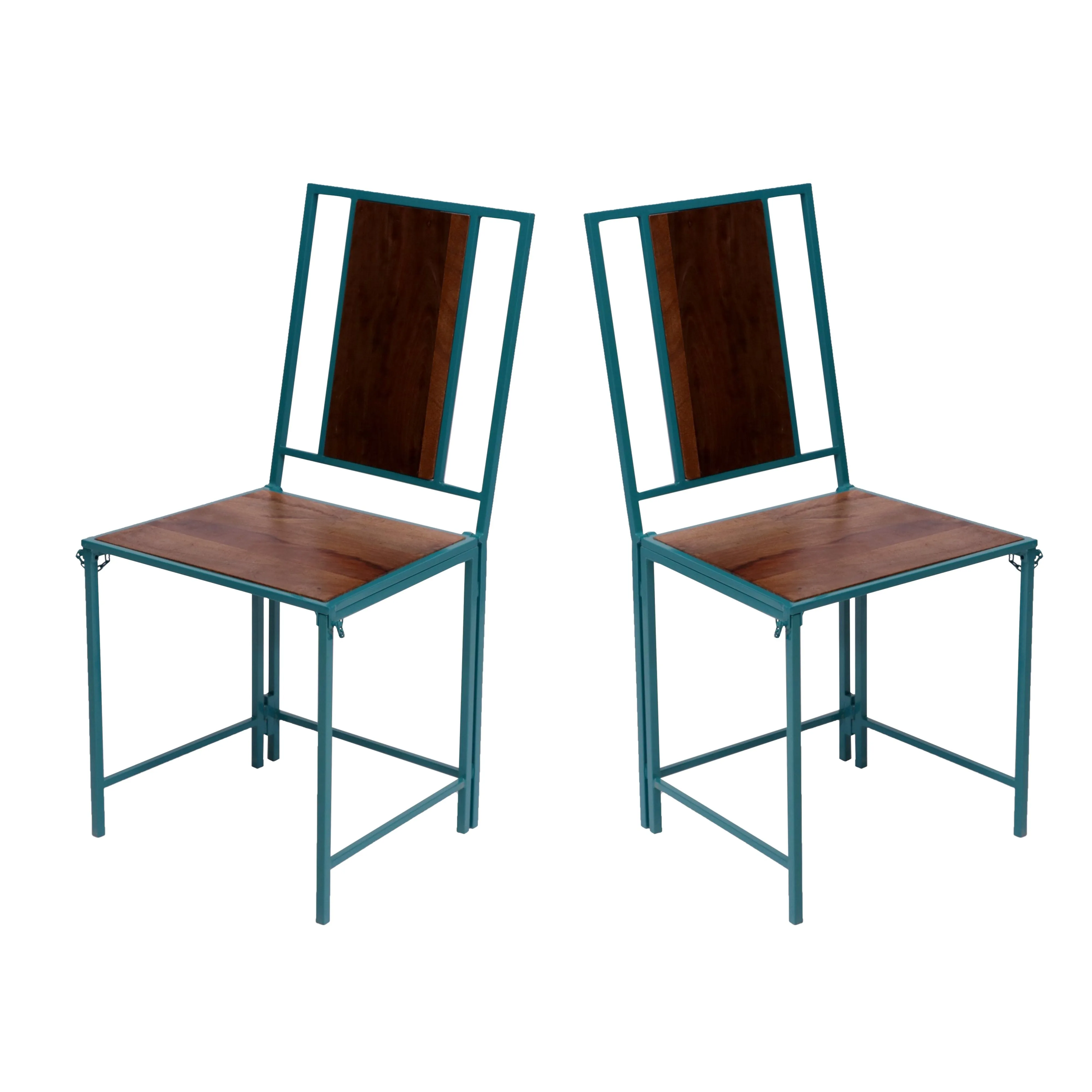 (Set of 2) Sea Green Wooden Metallic Dinning Folding Chair