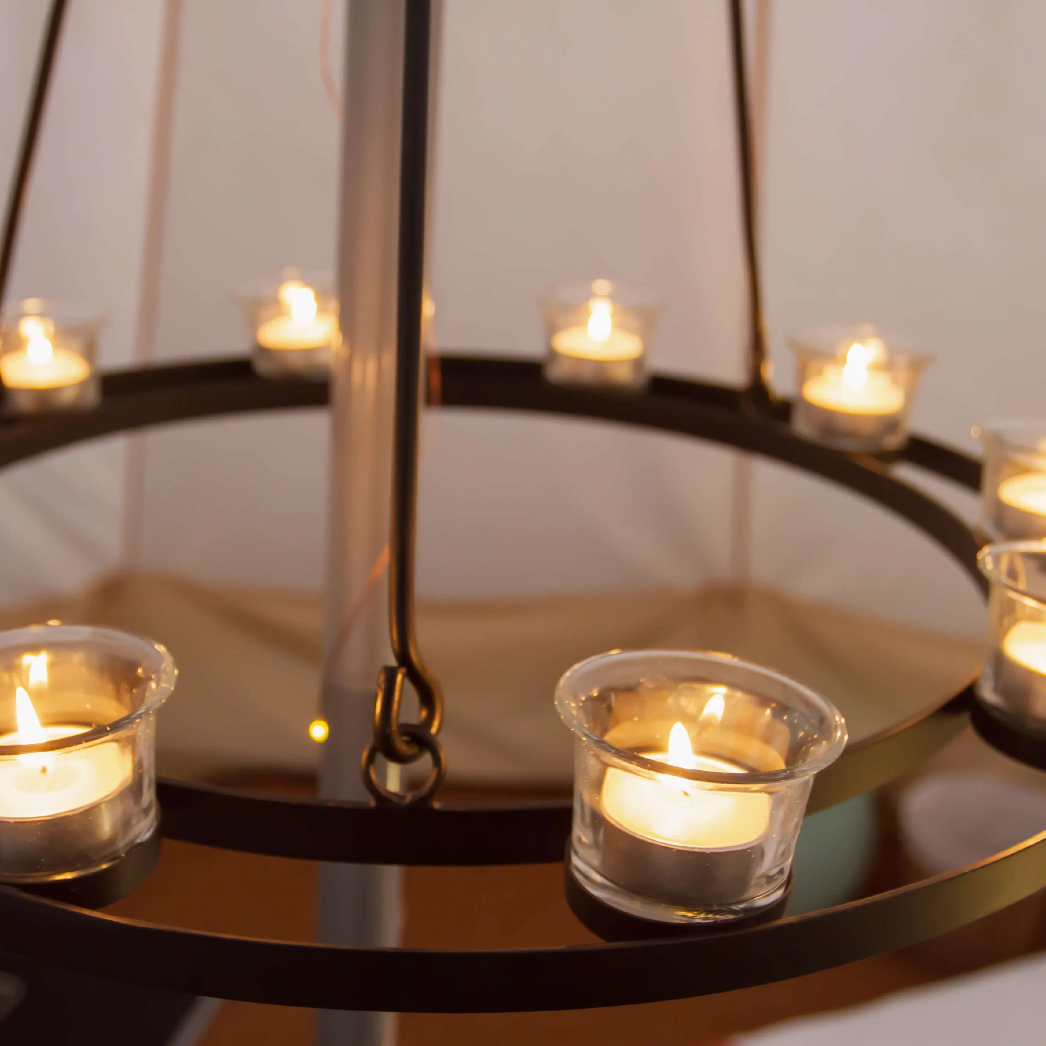 Tea Light Candle Chandelier Double Tier - Black