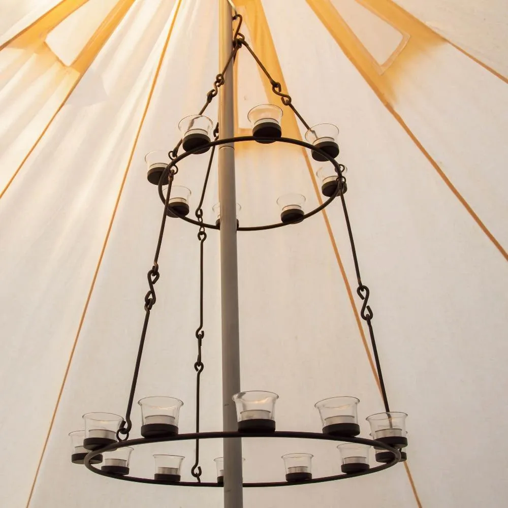 Tea Light Candle Chandelier Double Tier - Black