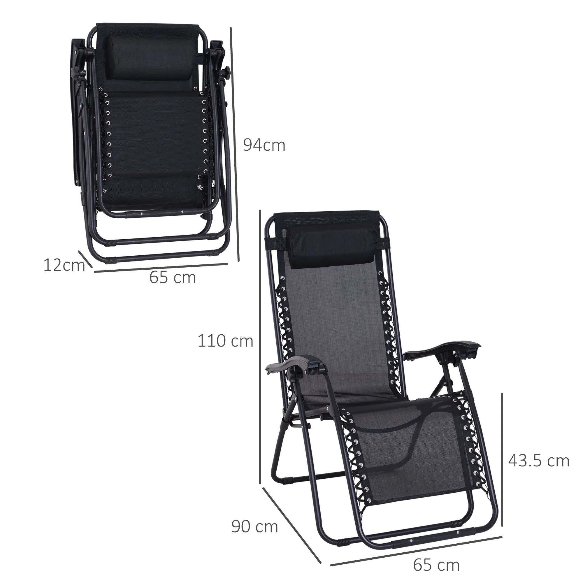 Zero Gravity Chair Metal Frame Texteline Armchair Outdoor Folding & Reclining Sun Lounger with Head Pillow for Patio Decking Gardens Camping
