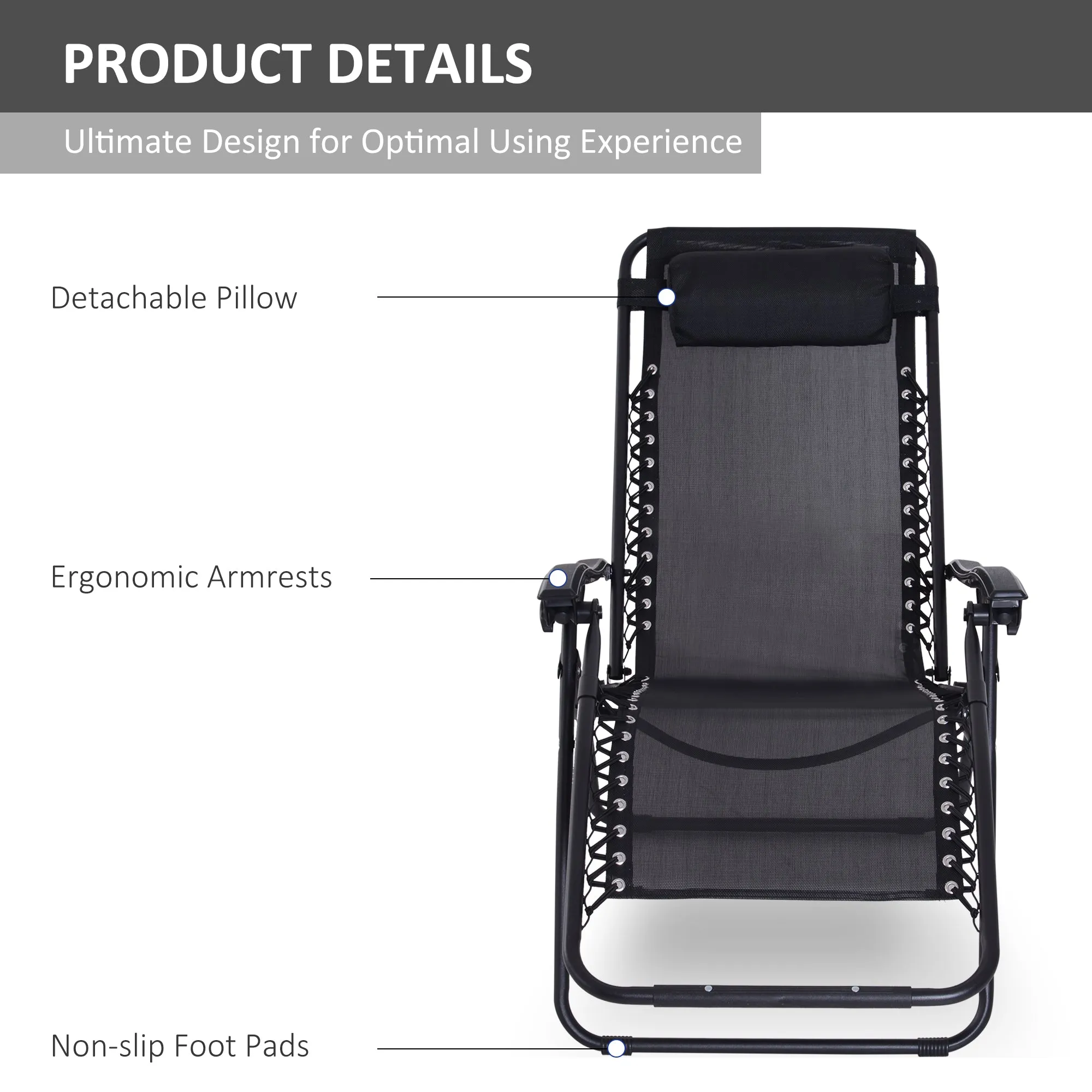 Zero Gravity Chair Metal Frame Texteline Armchair Outdoor Folding & Reclining Sun Lounger with Head Pillow for Patio Decking Gardens Camping