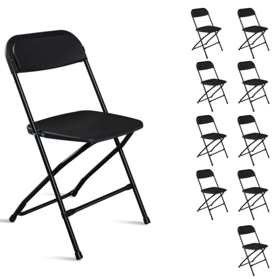 ZUN 10pcs Injection Molding Classic Garden Plastic Folding Chair Black 60667499